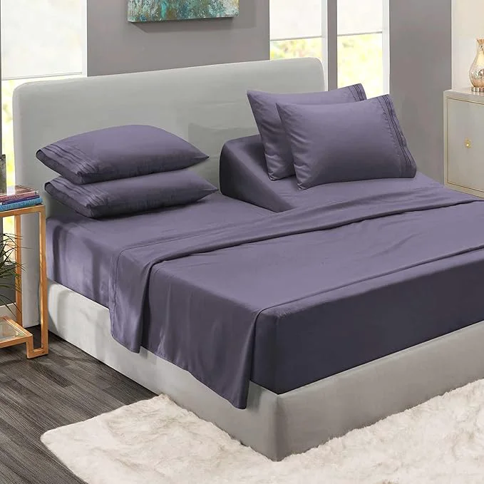 Fashionable Clara Clark Flex Top King Sheets – Hotel Luxury 6 Piece Bed Sheets for Top Split King Bed – Soft Bedding Sheets amp Pillowcases Head Split King Size. Grayish Purple Crafted