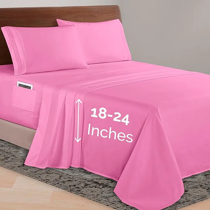 Smart Elegant Comfort Luxurious 1500 Premium Hotel Quality Microfiber 4-Piece Sheet Set 18-24 Inches Deep – Extra Deep Pocket Sheets – Ultra Soft 4PC Deep Pocket Sheets Queen Light Pink High-Quality
