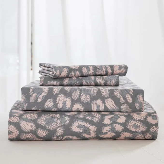 Selected DAUAOTO Twin Size Printed Sheets Set Cotton Bedding Sets Up to 14 quot Deep Mattress Modern Pattern Bedlinen Set Leopard Gray Fast