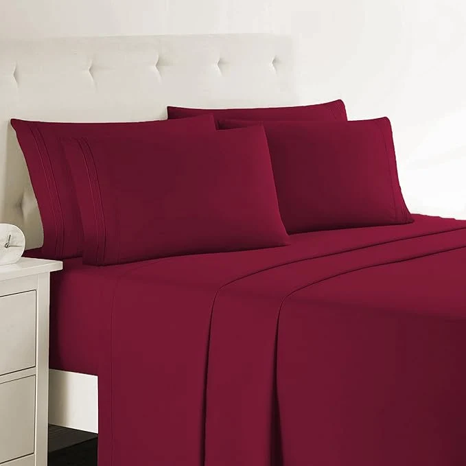 Advanced Clara Clark Full Sheets 6 Piece Set – Hotel Luxury Bed Sheets Super Soft Bedding Set Full Size Burgundy Red Breathable