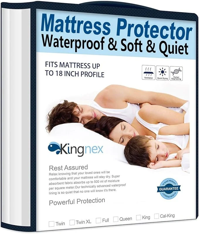 Carefully Designed Kingnex Olympic Queen 66 x 80 Waterproof Mattress Protector with Bamboo Viscose Jersey Surface for Super Queen Bed Fitted Sheet Style Cover Olympic Queen Natural