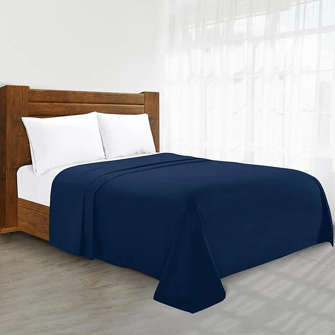 Authentic Luxury Flat Sheet on Amazon Elegant Comfort Wrinkle- 1500 Premier Hotel Quality 1-Piece Flat Sheet Queen Size Navy Blue