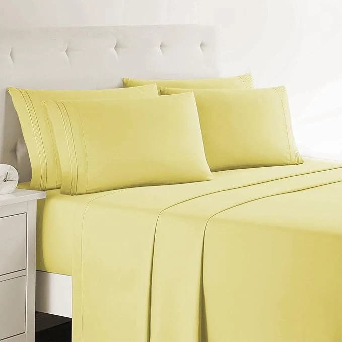 Eco-Friendly Clara Clark Cal King Sheets 6 Piece Set – Hotel Luxury Sheets for Cal King Size Bed Super Soft Bedding Set Cal King Size Mellow Yellow Dependable