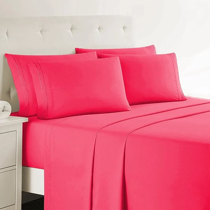 Clean Clara Clark Twin Sheets 5 Piece Set – Hotel Luxury Sheets for Twin Size Bed Super Soft Bedding Set Twin Size Hot Pink Relaxed