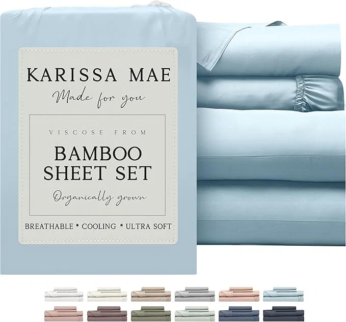 Clean KARISSA MAE Cooling Bamboo Viscose Split King Sheet Set FSC 18 Deep Pocket Silky Soft amp Hypoallergenic with Organizer Band amp Elastic Corner Straps Coastal Blue Trusted