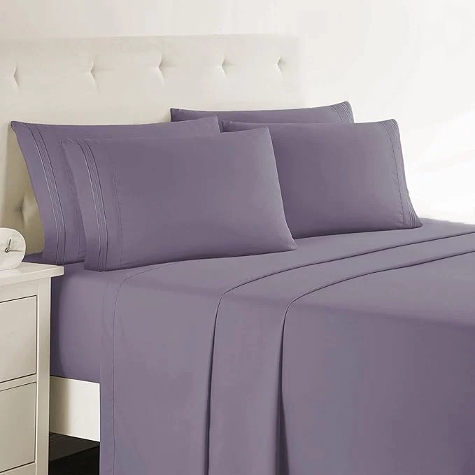 Certified Clara Clark Hotel Luxury 5 Piece Bed Sheets for Twin Size Bed – Soft Bedding Sheets amp Pillowcases Fits Mattress up to 16 inch deep. Twin Grayish Purple Pure