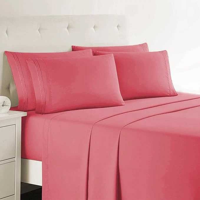 Minimalist Clara Clark Queen Sheets 6 Piece Set – Hotel Luxury Sheets for Queen Size Bed Super Soft Bedding Set Coral Pink High-Performance