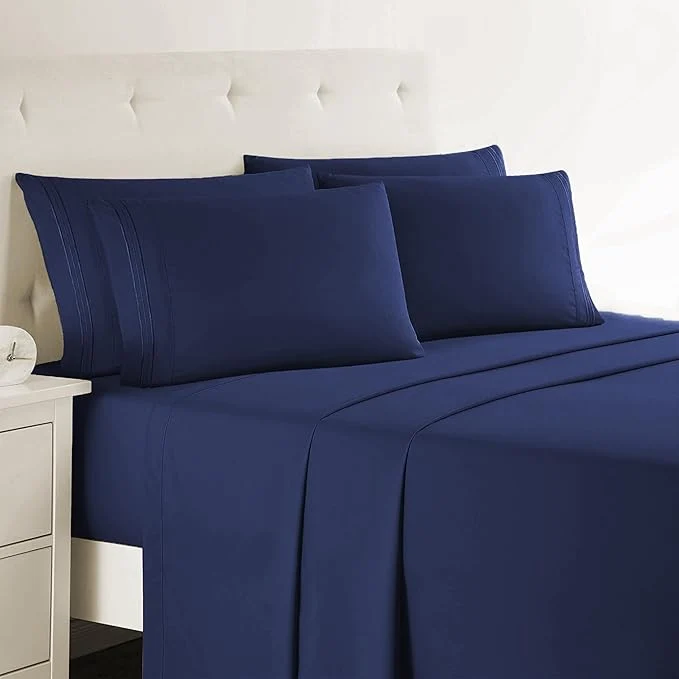 Clean Clara Clark Queen Sheets 6 Piece Set – Hotel Luxury Sheets for Queen Size Bed Super Soft Bedding Set Navy Blue Premium