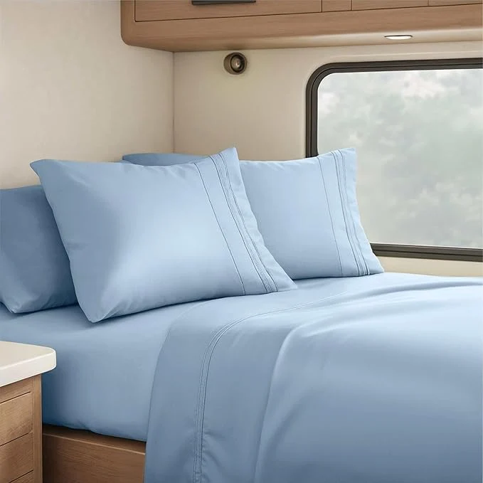 Fine Crafted Clara Clark RV Short Queen Sheets – Hotel Luxury 6 Piece Bed Sheets for Short Queen Size Bed – Soft Bedding Sheets amp Pillowcases Fits Low Mattress up to 10 inch deep. Short Queen Stone Blue Contemporary