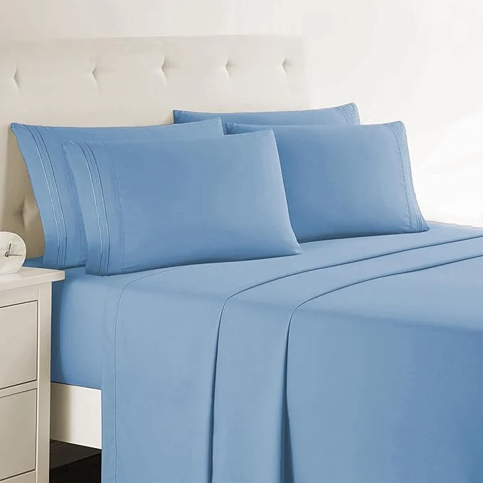 Natural Clara Clark King Sheets 6 Piece Set – Hotel Luxury Sheets for King Size Bed Super Soft Bedding Set King Size Blue Heaven Safe