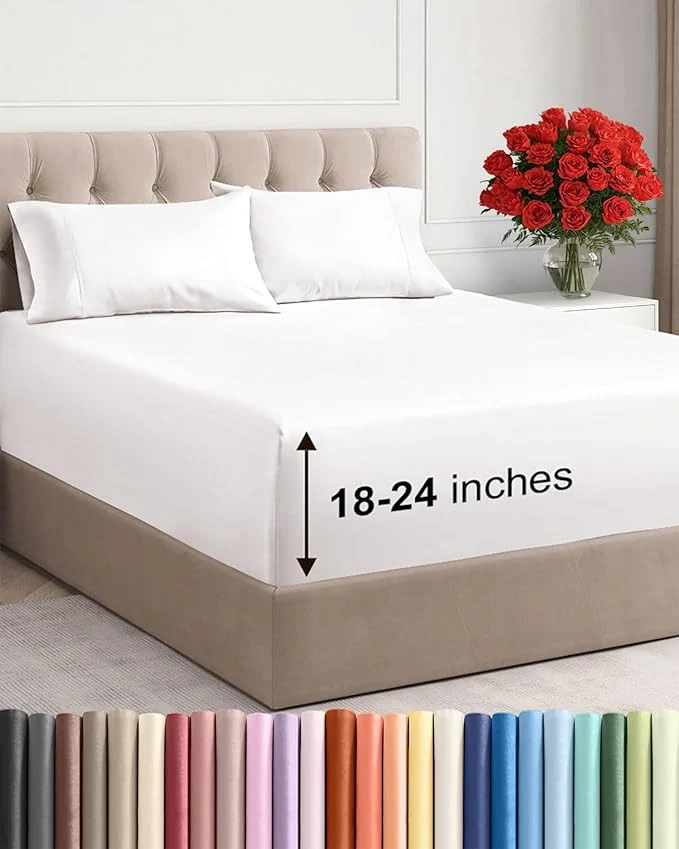 Proven Extra Deep Twin XL Sheet Set – 4 Piece Breathable and Cooling Sheets – Hotel Luxury Bedding for Women Men Kids amp Teens – Easy Secure Fit – Soft amp Wrinkle – Extra Deep Pockets – Antique White