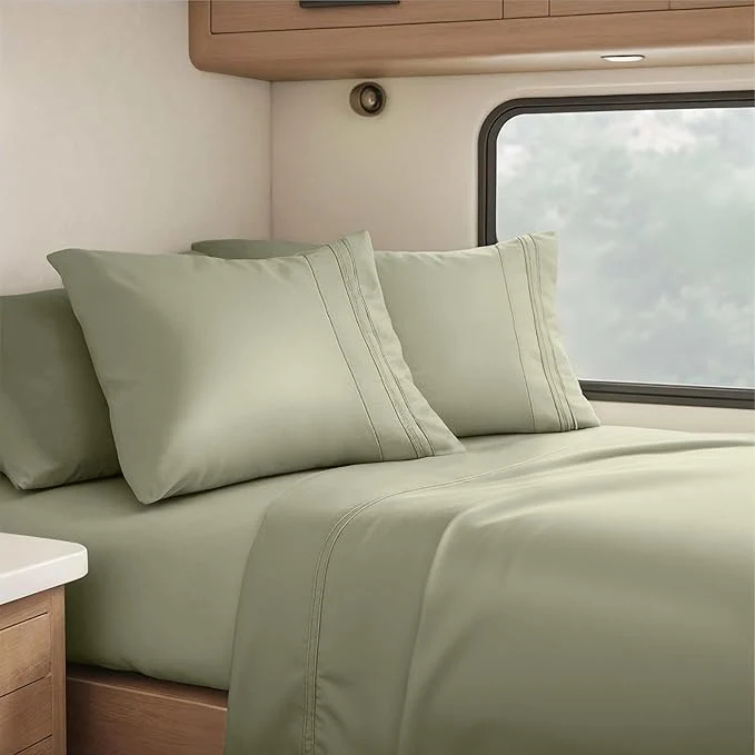Advanced Clara Clark RV Queen Sheets 6 Piece RV Sheets Set – Hotel Luxury Sheets for RV Bunks Super Soft Bedding Set Short Queen Sage Green Next-Generation