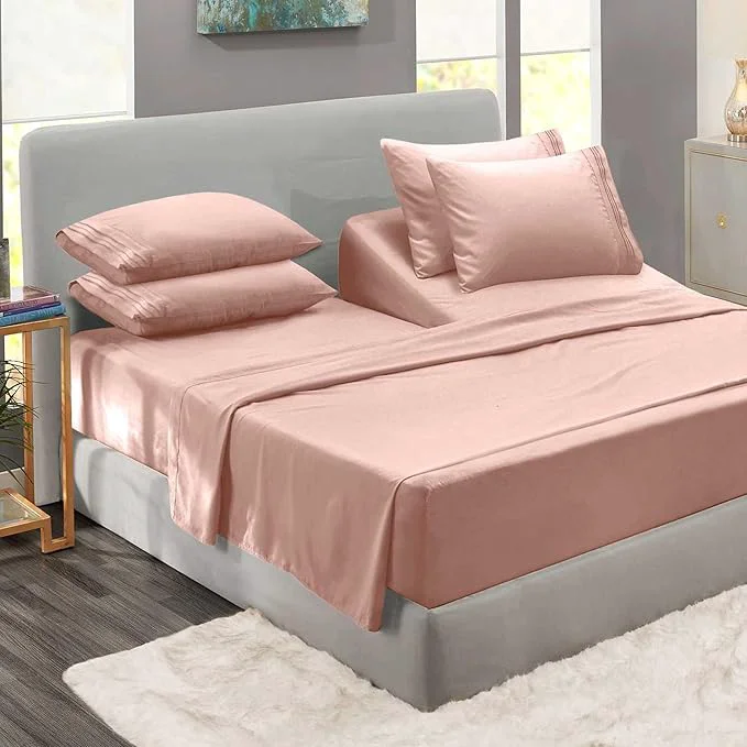Functional Clara Clark Flex Top King Sheets – Hotel Luxury 6 Piece Bed Sheets for Top Split King Bed – Soft Bedding Sheets amp Pillowcases Head Split King Size. Peach Beige Smooth
