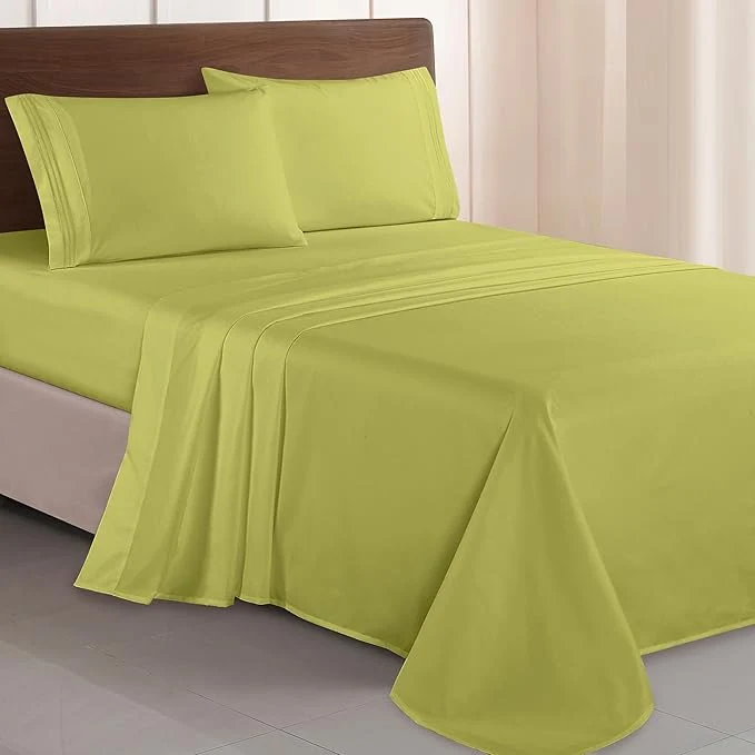 Fast Elegant Comfort Luxurious 1500 Premium Hotel Quality Microfiber Three Line Embroidered Softest 4-Piece Bed Sheet Set Wrinkle and Fade Resistant King Pistachio Green Outstanding