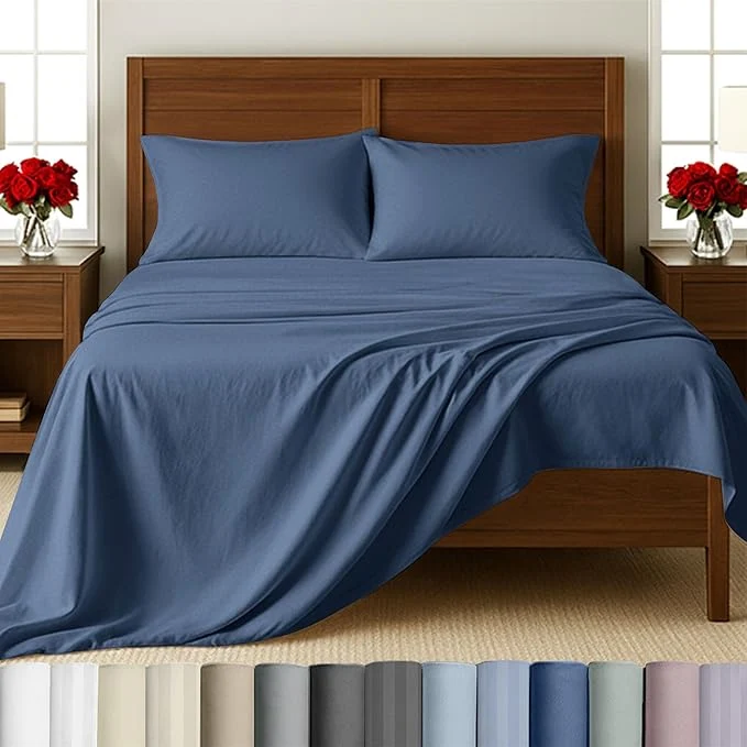 Comfortable California Design Den Luxury Split King Adjustable Bedsheets Set Soft Cotton 500 Thread Count Sateen Snug Fit Includes Twin-XL Fitted Sheets Split King Navy Blue Fashionable