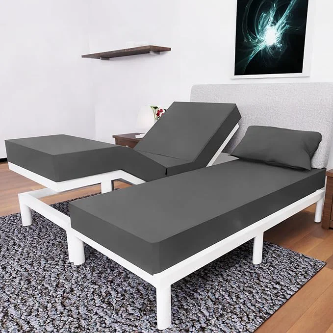 Consistent Split Queen Sheets – 5 Pcs Set for Adjustable Bed – Soft Wrinkle-Resistant Dark Grey Trendy