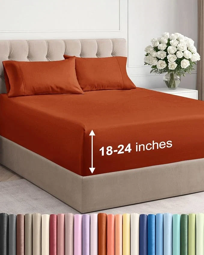 Selected Extra Deep Twin XL Sheet Set – 4 Piece Breathable and Cooling Sheets – Hotel Luxury Bedding for Women Men Kids amp Teens – Easy amp Secure Fit – Soft and Wrinkle – Extra Deep Pockets – Terracotta World-Class