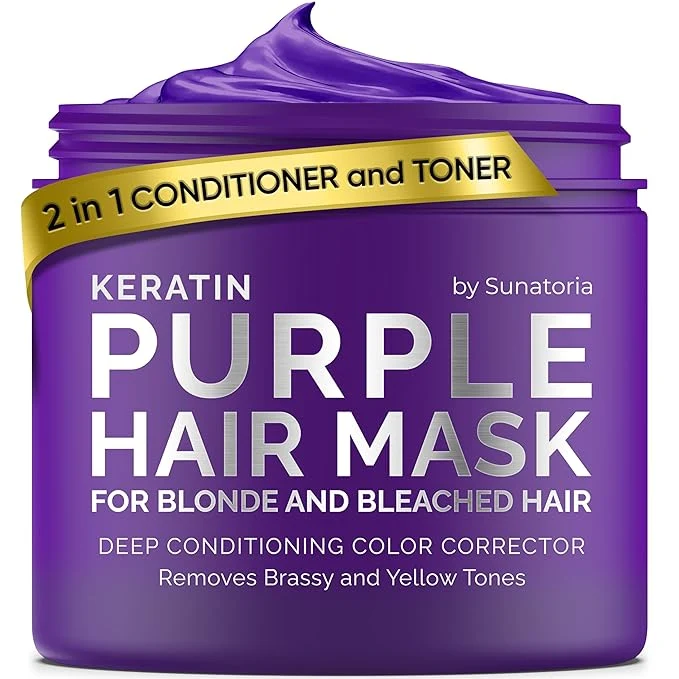 Innovative SUNATORIA Purple Hair Mask for Blonde Bleached Hair 2-in-1 Keratin Toning Solid
