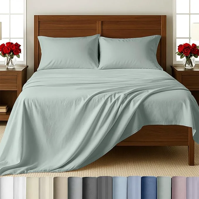 Refined California Design Den Full Size Sateen Sheet Set – Extra Long Staple Cotton 500 Thread Count Silver Sage Sheet Set Lightweight Bed Set for Comfort Deep Pocket Fits 16 Inch Mattresses User-Friendly