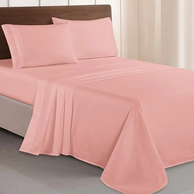 Elite Elegant Comfort Luxurious 1500 Premium Hotel Quality Microfiber Three Line Embroidered Softest 4-Piece Bed Sheet Set Wrinkle and Fade Resistant King Dusty Rose Convenient