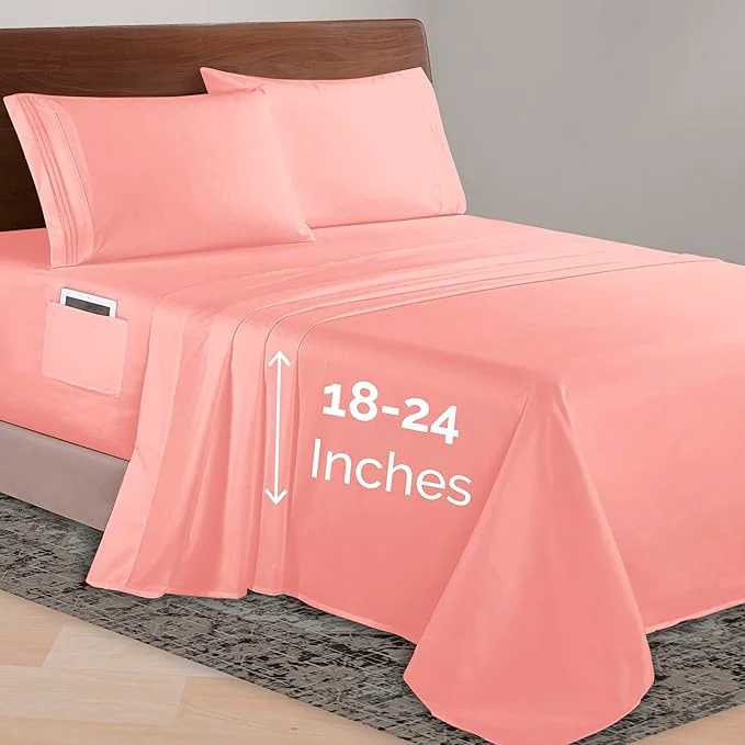 First-Class Elegant Comfort Luxurious 1500 Premium Hotel Quality Microfiber 4-Piece Sheet Set 18-24 Inches Deep – Extra Deep Pocket Sheets – Ultra Soft 4PC Deep Pocket Sheets Full Lavender Authentic