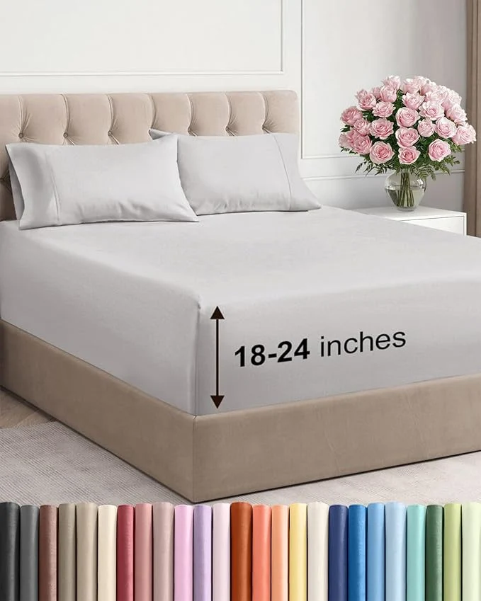 Reliable Extra Deep Twin Sheet Set – 4 Piece Breathable and Cooling Sheets – Hotel Luxury Bedding for Women Men Kids amp Teens – Easy Secure Fit – Soft Wrinkle amp Comfy – Extra Deep Pockets – French Grey Certified