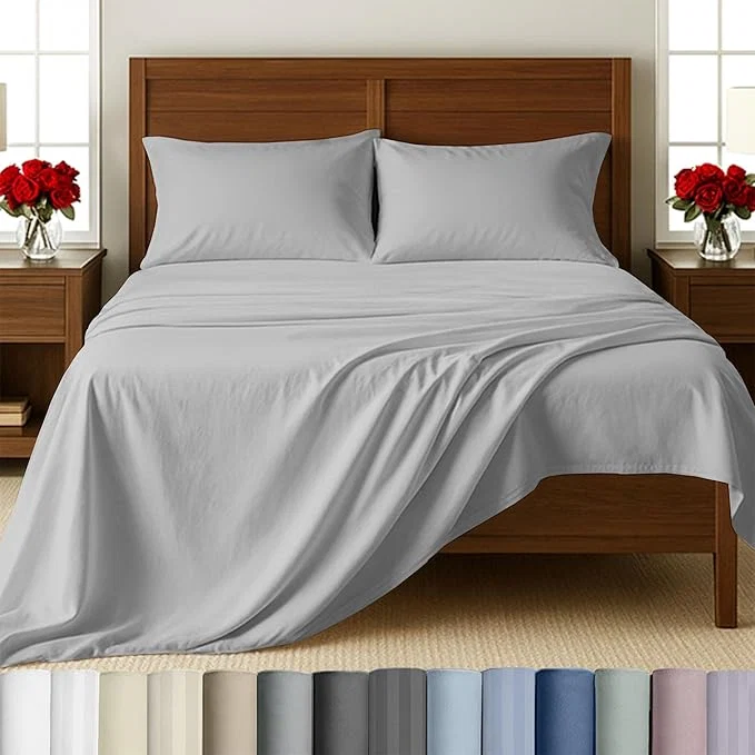 Reusable California Design Den – Luxury Twin Bed Sheet Soft Cotton Sheets Deep Pockets 500 Thread Count Sateen Bed Sheets Twin Sheets Set Light Grey Natural
