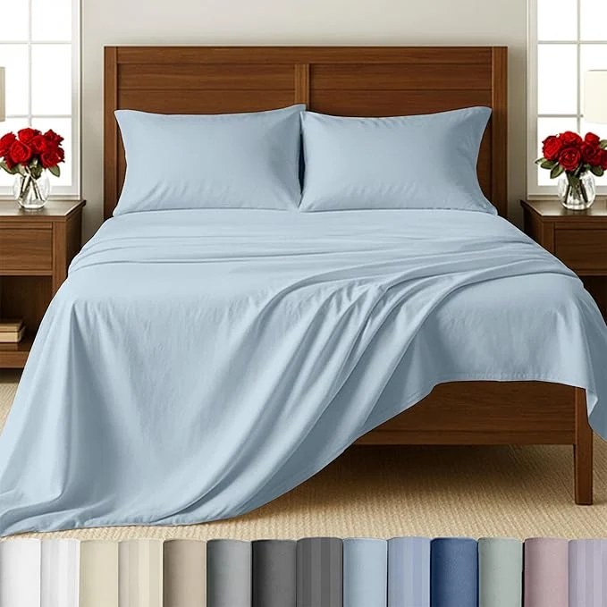 First-Class California Design Den – King Size Sheets Set Soft Cotton Sheets Deep Pockets Set Snug Fit Elastic 500 Thread Count Sateen Premium Quality Bedsheet Set – Blue Grey Tone Excellent