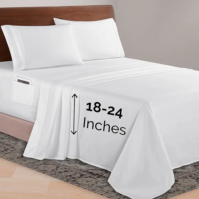 Elegant Comfort Luxurious 1500 Premium Hotel Quality Microfiber 4-Piece Sheet Set 18-24 Inches Deep – Extra Deep Pocket Sheets – Ultra Soft 4PC Deep Pocket Sheets Full White Classic
