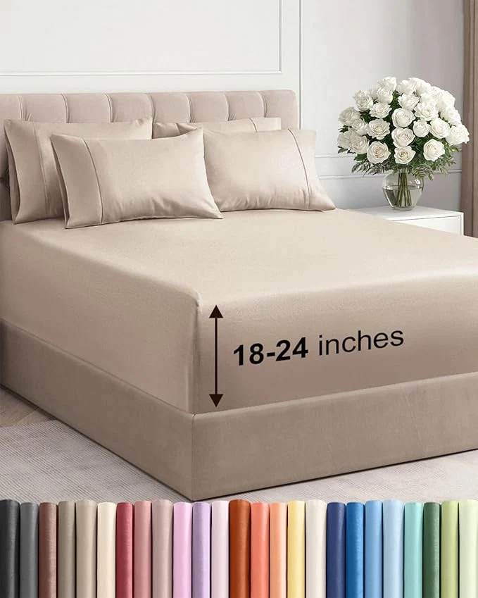 Versatile Extra Deep King Sheet Set – 6 Piece Breathable and Cooling Sheets – Hotel Luxury Bedding for Women Men Kids amp Teens – Easy amp Secure Fit – Soft Wrinkle and Comfy – Extra Deep Pockets – Wheat