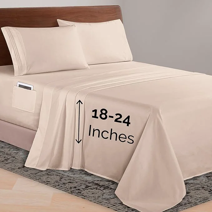 Elegant Comfort Luxurious 1500 Premium Hotel Quality Microfiber 4-Piece Sheet Set 18-24 Inches Deep – Extra Deep Pocket Sheets – Ultra Soft 4PC Deep Pocket Sheets King Cream Expertly Made