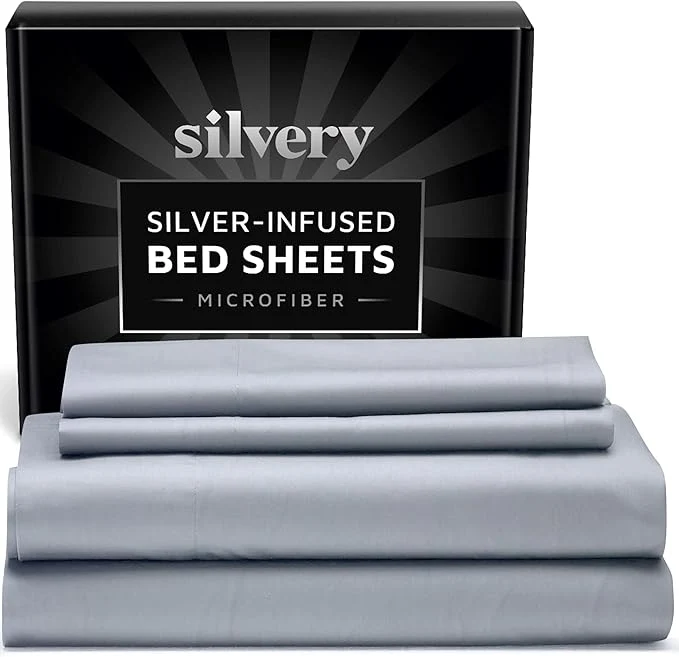 Selected Silvery Silver Infused Bed Sheets Set – Ultra-Soft Temperature-Regulating Fabric with Self-Cleaning Technology™ That Stays Fresh 3X Longer for Hygienic Sleep Gray Split King Exceptional