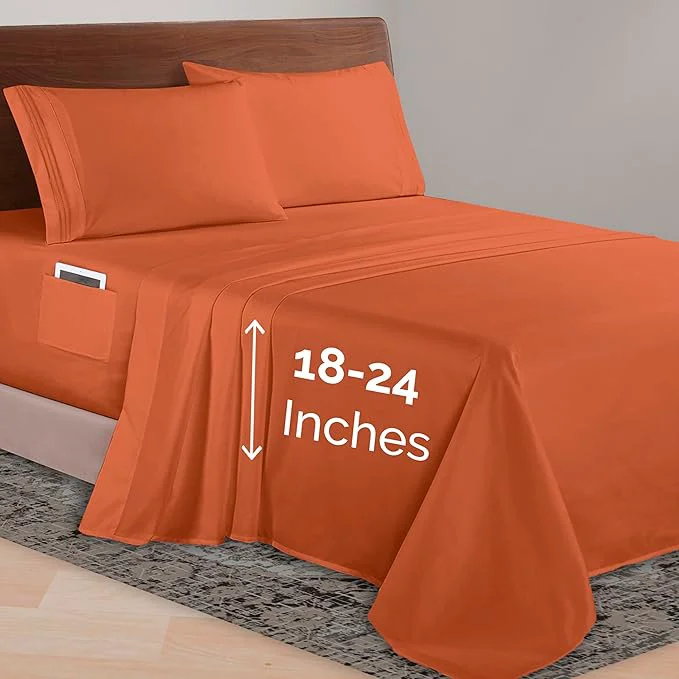 Comfortable Elegant Comfort Luxurious 1500 Premium Hotel Quality Microfiber 4-Piece Sheet Set 18-24 Inches Deep – Extra Deep Pocket Sheets – Ultra Soft 4PC Deep Pocket Sheets Queen Coral Trendy