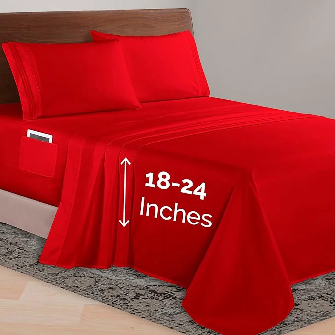 Proven Elegant Comfort Luxurious 1500 Premium Hotel Quality Microfiber 4-Piece Sheet Set 18-24 Inches Deep – Extra Deep Pocket Sheets – Ultra Soft 4PC Deep Pocket Sheets Full Red Specialty