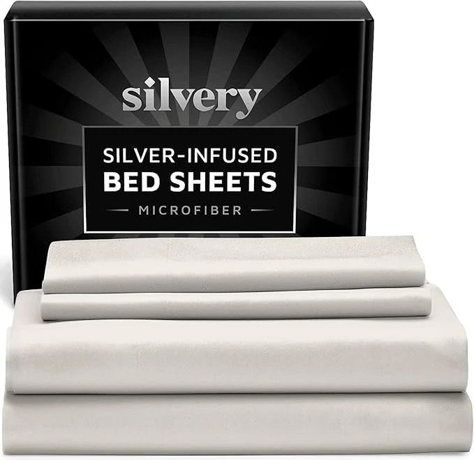 Advanced Silvery Silver Infused Bed Sheets Set – Ultra-Soft Temperature-Regulating Fabric with Self-Cleaning Technology™ That Stays Fresh 3X Longer for Hygienic Sleep Efficient