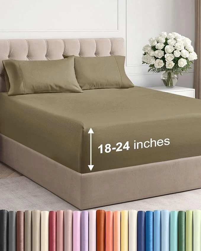 Reliable Extra Deep Twin XL Sheet Set – 4 Piece Breathable and Cooling Sheets – Hotel Luxury Bedding for Women Men Kids amp Teens – Easy amp Secure Fit – Soft Wrinkle and Comfy – Extra Deep Pockets – Khaki Convenient