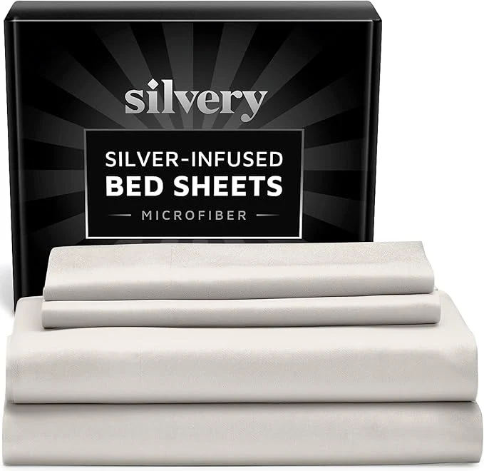 Exceptional Silvery Silver Infused Bed Sheets Set – Ultra-Soft Temperature-Regulating Fabric with Self-Cleaning Technology™ That Stays Fresh 3X Longer for Hygienic Sleep Comfortable