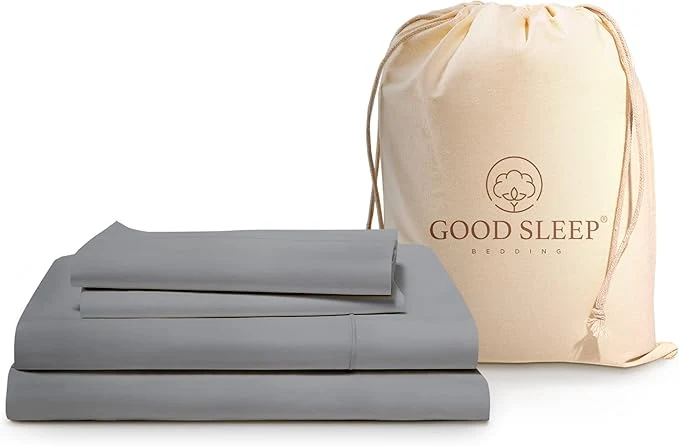 Genuine Good Sleep Egyptian Cotton Luxury Sheets Set Queen Size 16 quot Deep Pocket Hotel Style Light Gray Smooth