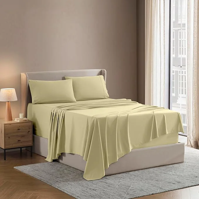 Safe Nestl Split King Sheet Set – 1800 Ultra-Soft Microfiber Bed Sheets – Double Brushed – Deep Pockets – Easy Fit – 5 Piece Set – Bed Sheets amp Pillowcases Split King Size Vanilla Yellow Specialty