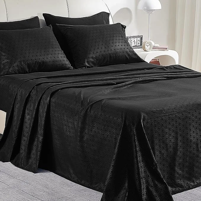 Reliable SLEEP ZONE Luxury Embossed Sheets Set Full Size Black Honeycomb Pattern Sheet amp Pillowcase Sets 4 Piece – Super Soft Wrinkle Fade Resistant Deep Pocket 16 quot Black Full First-Class