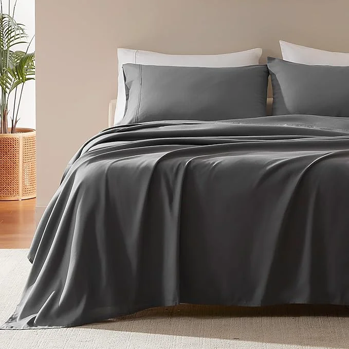 Pure SLEEP ZONE Nanotex Super Soft Cooling Kids Bed Sheets Set Twin XL 3 Piece – Easy Care Fitted Flat Sheet amp Pillowcase Sets – Wrinkle Fade Resistant Deep Pocket 16 quot Gray Twin XL Proven