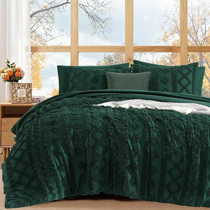 Powerful WRENSONGE Queen Size Comforter Set with Sheets – 7 Pieces Emerald Green Tufted Bed in a Bag Queen Shabby Chic Bedding Sets with 1 Comforter 2 Sheets 2 Pillowcases amp 2 Shams Sustainable