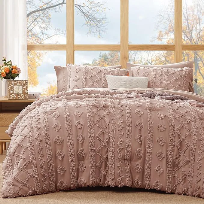 Next-Generation WRENSONGE King Size Comforter Set with Sheets – 7 Pieces Rusty Pink Tufted Bed in a Bag King Shabby Chic Bedding Sets with 1 Comforter 2 Sheets 2 Pillowcases amp 2 Shams Green