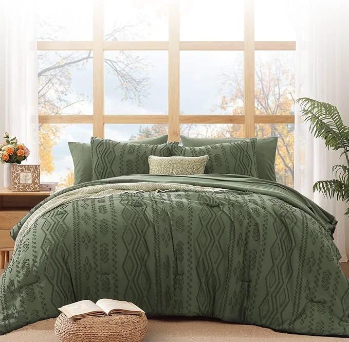 Consistent WRENSONGE Oversize Queen Comforter Set with Sheets – 7 Pieces Olive Green Tufted Bed in a Bag Oversize Queen Shabby Chic Bedding Sets with 1 Comforter 2 Sheets 2 Pillowcases amp 2 Shams Practical
