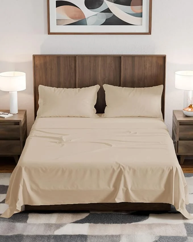 Proven Olympic Queen Sheet Set 66×80 – 4 Piece RV Olympic Queen Size Sheets – Ultra-Soft Breathable amp Cooling – Fits 14 to 16 quot Mattress w Deep Pockets – Comfy Luxury Bedding – Fade amp Wrinkle – Wheat Next-Generation
