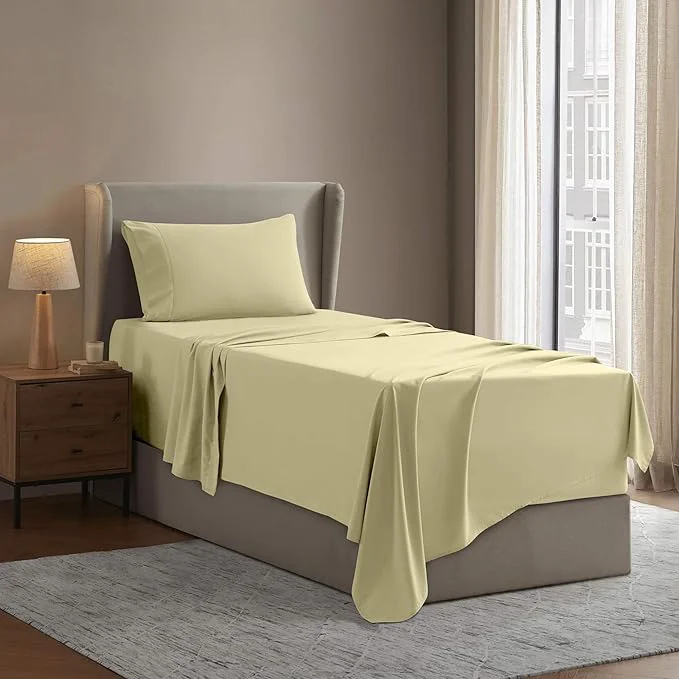 Unique Nestl Twin XL Sheet Set – College Dorm Size – Luxury 1800 Ultra-Soft Microfiber Twin Extra Long Bed Sheets – Deep Pockets – Easy Fit – Extra Soft – 3 Piece Set Twin XL Vanilla Yellow Responsible