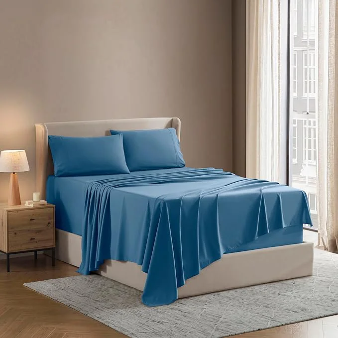 Sophisticated Nestl California King Sheet Set – 1800 Ultra-Soft Microfiber Cal King Bed Sheets – Double Brushed – Deep Pockets – Easy Fit – 4 Piece Set – Bed Sheets California King Blue Heaven User-Friendly
