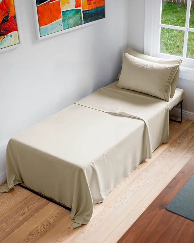 Fast Cot Sheet Set 33 x 75 – 4 Piece Cot Size Twin Mattress Sheets – I for Camper Bunk R Bunks Day Care Camping amp Guest Beds – Fits 6 to 10 Mattress – Comfy Breathable and Cooling – Wheat Comfortable