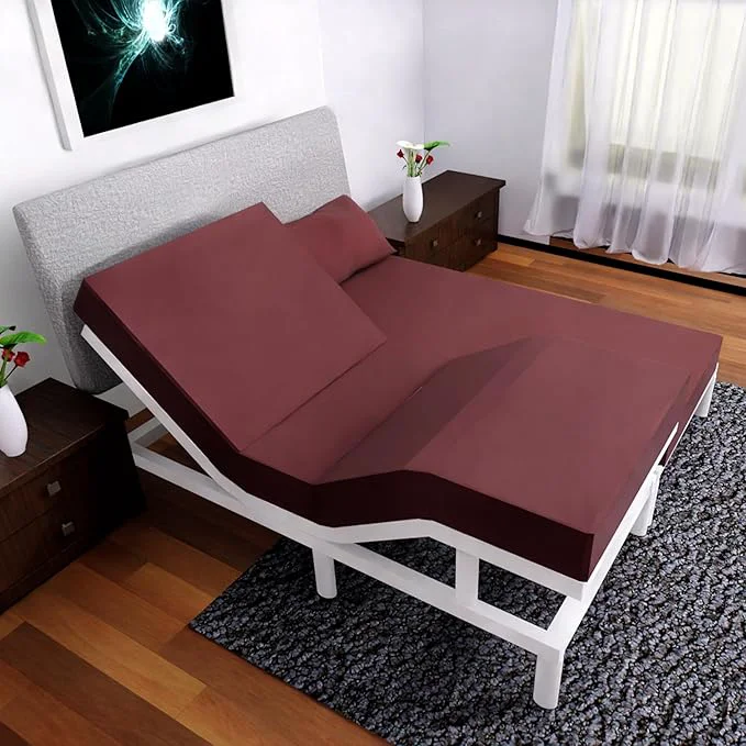 Specialty Split Queen Sheets – 5 Pcs Set for Adjustable Bed – Soft Wrinkle-Resistant Burgundy Artisan