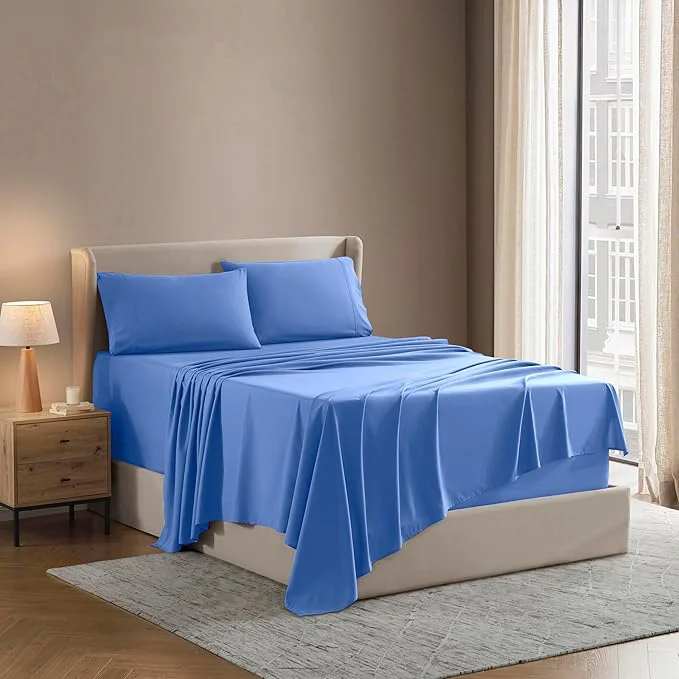 Recyclable Nestl Queen Sheet Set – Luxury 1800 Ultra-Soft Microfiber Bed Sheets – Double Brushed – Deep Pockets – Easy Fit – 4 Piece Set – Bedding Sheets amp Pillowcases Queen Calm Blue Comfortable